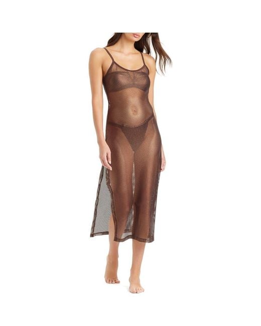 Sanctuary Brown Metallic Net Sheer Maxi Cover-Up Dress