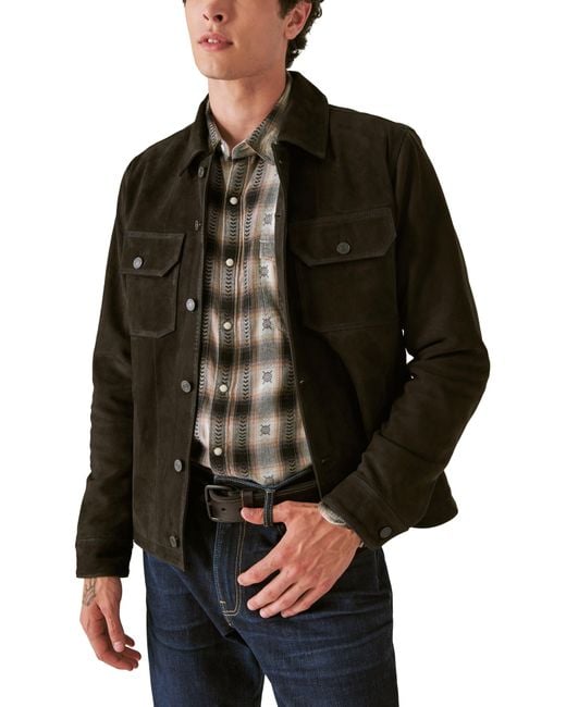 Lucky Brand Black Suede Military Shirt Jacket for men