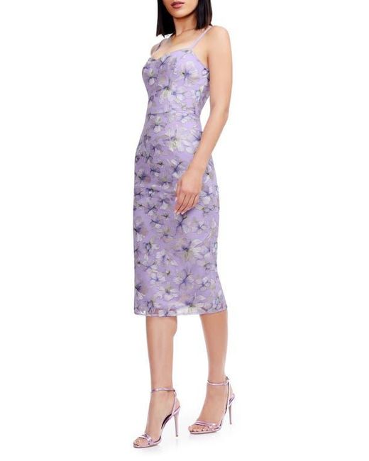 Dress the Population Purple Blakely Floral Embroidery Midi Dress