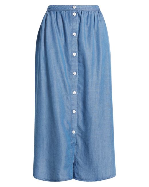 Caslon Blue Caslon(r) Button Front Chambray Skirt
