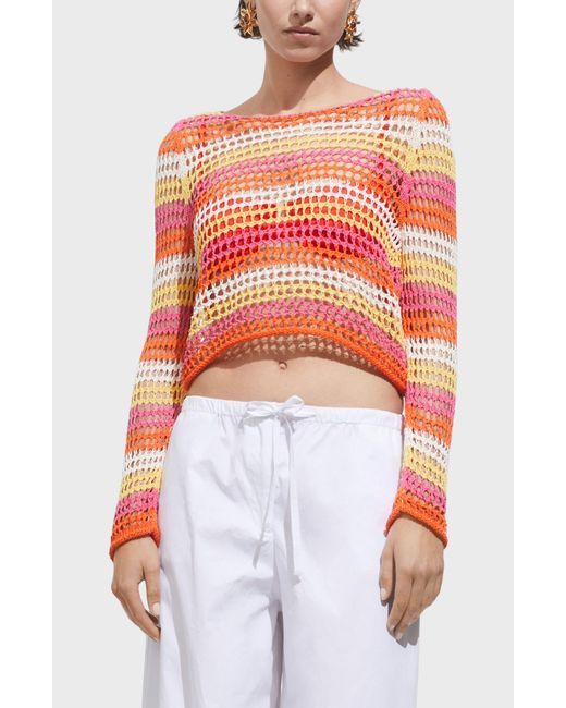 Mango Red Stripe Boxy Openwork Sweater