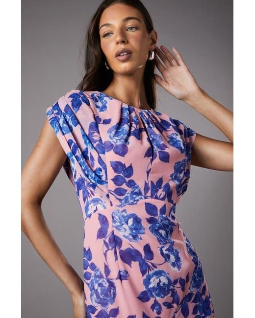 Coast Purple Cap Sleeve Floral Chiffon Midi Dress