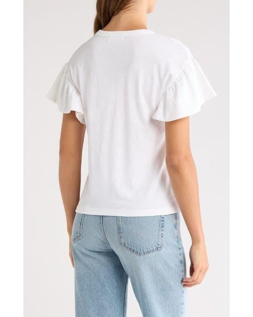 Nation Ltd White Camille Ruffle Sleeve Cotton T-Shirt