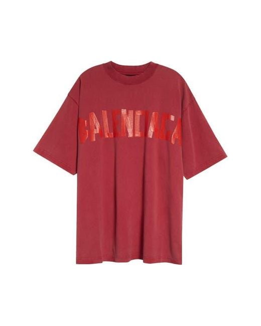 Balenciaga Red Medium Fit Tape Type Logo Graphic T-Shirt
