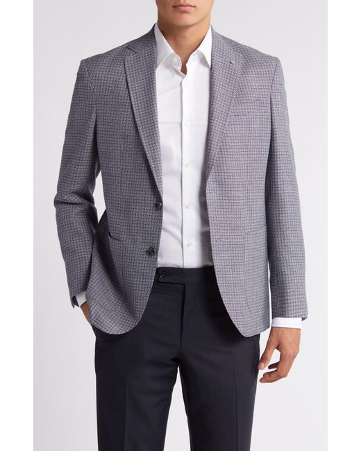Ted Baker Blue Keith Slim Fit Step Check Wool & Cotton Sport Coat for men
