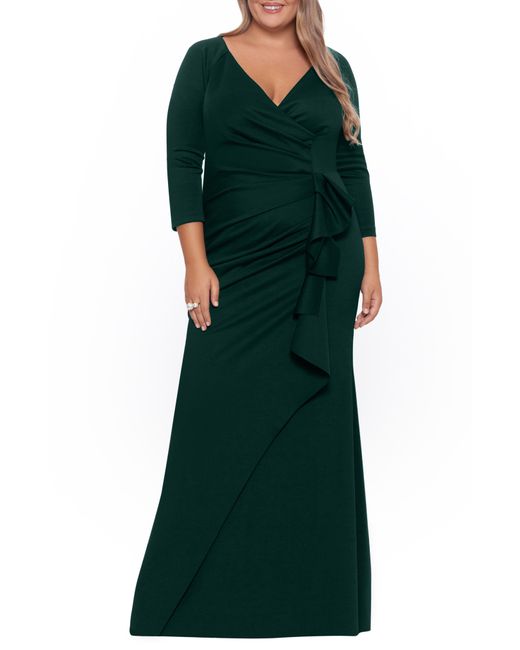 Xscape Green Side Ruched Scuba Gown