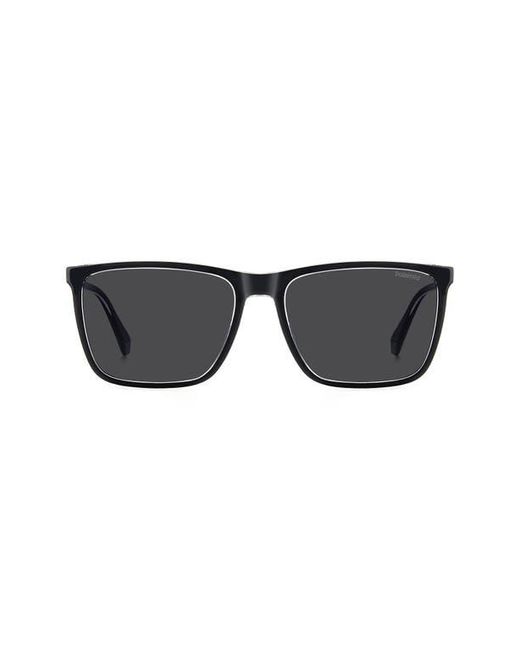 Polaroid Black 58Mm Polarized Rectangular Sunglasses for men