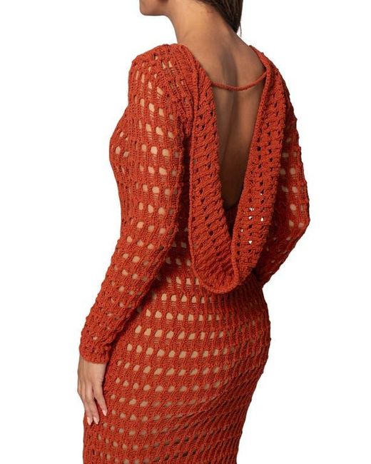 JLUXLABEL Red Serene Wonders Open Stitch Long Sleeve Dress