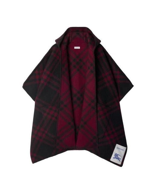 Burberry Red Reversible Check Wool Cape