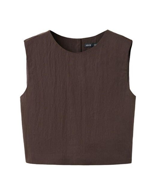 Mango Black Boxy Crop Back Button Top