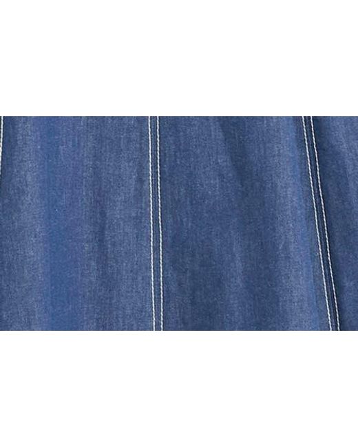 Maggy London Blue Topstitch Sleeveless Chambray Midi Dress