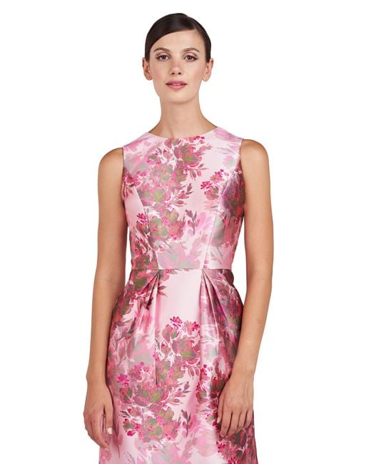 Kay Unger Pink Adriana Floral Sleeveless Satin Sheath Dress