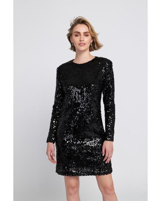 Elle Collection Black Long Sleeve Sequin Shift Dress Embellished/Sequined