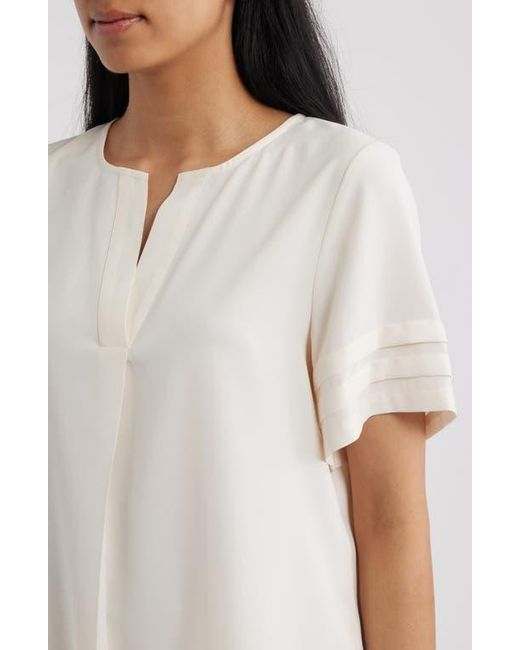 Anne Klein White Pleated Split Neck Top