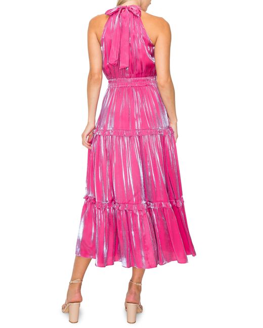 MELLODAY Pink Mock Neck Tiered Dress