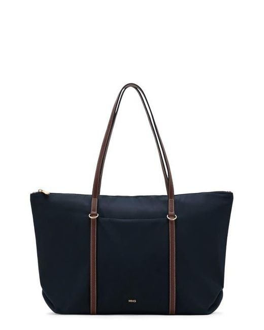 Mango Blue Nylon Shopper Bag