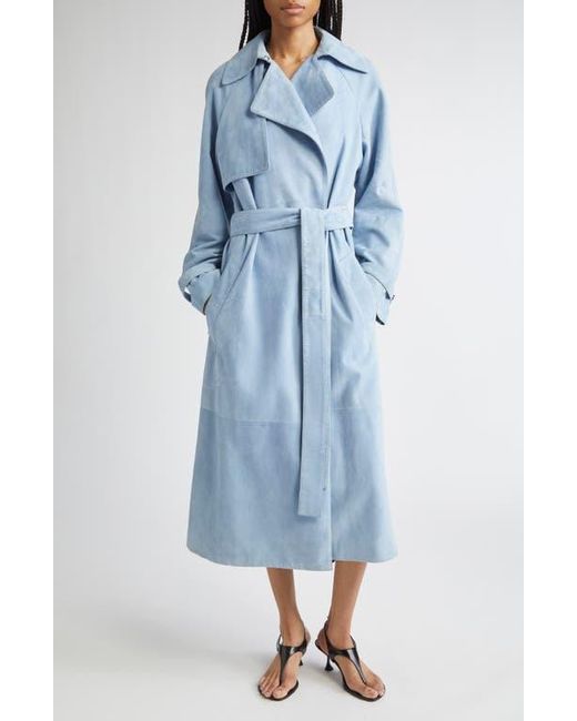 Proenza Schouler Blue Ramona Belted Suede Trench Coat