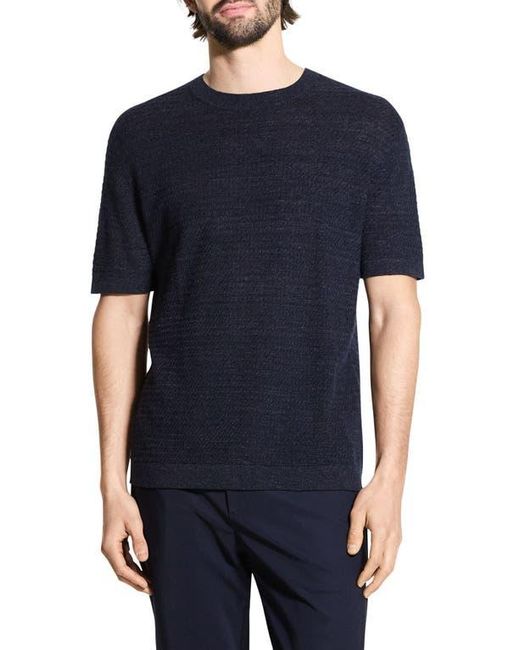 Theory Black Kolben Short Sleeve Linen & Cotton Blend Crewneck Sweater for men