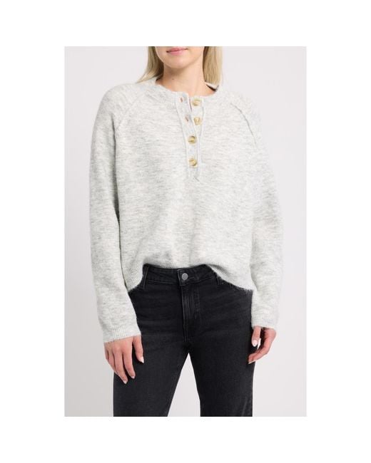 BDG White Half Placket Crewneck Sweater