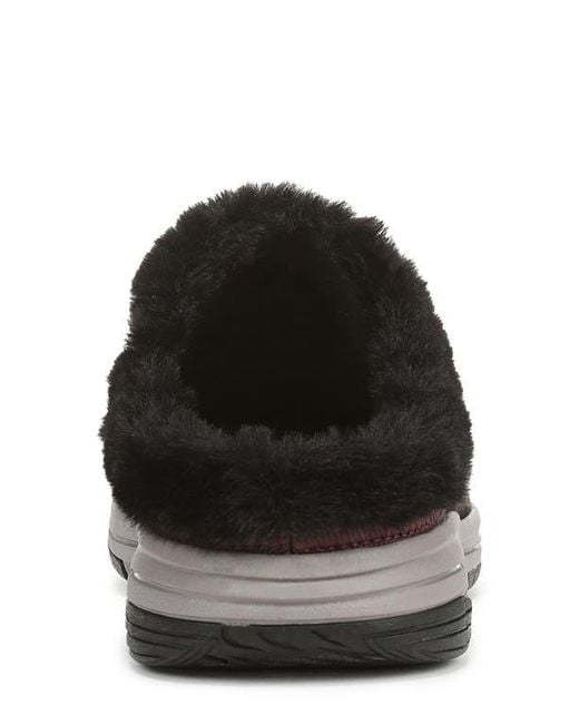 Ryka Black Arrow Faux Fur Trim Mule