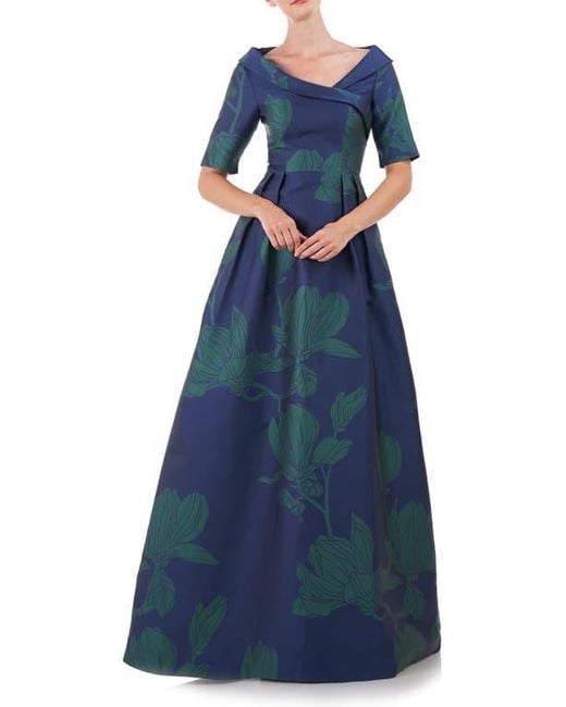 Kay Unger Coco Floral Print Gown in Blue Lyst