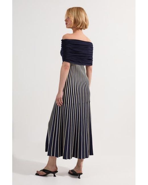 Karen Millen Blue Striped Bardot Knitted Maxi Dress