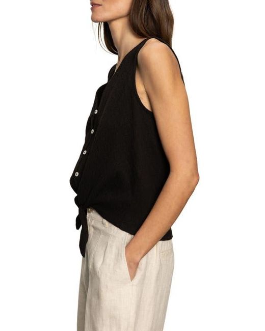 Sanctuary Black Vacation Textured Tie Front Button-Up Tank