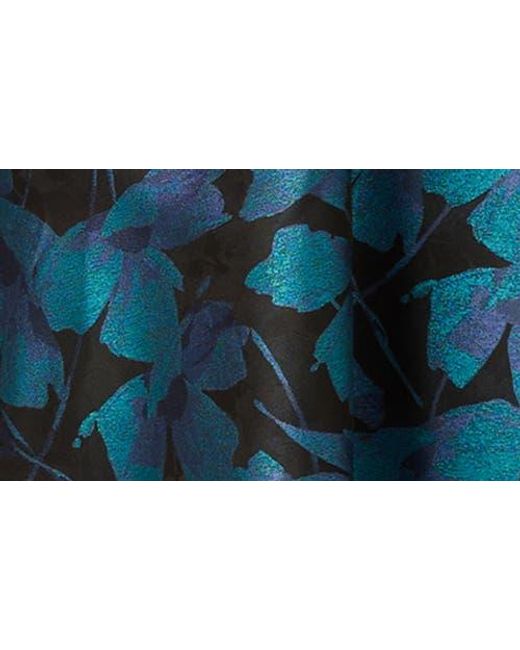 Aidan Mattox by Adrianna Papell Blue Floral Jacquard Strapless Midi Cocktail Dress