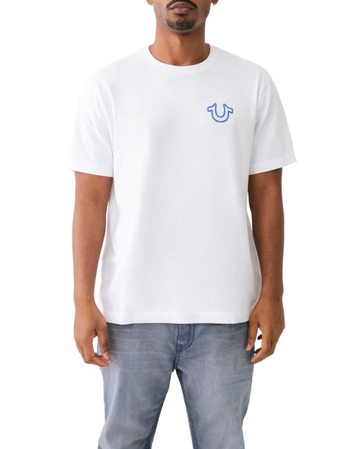 True Religion White Relaxed Fit Puff Paint Logo Graphic T-shirt for men