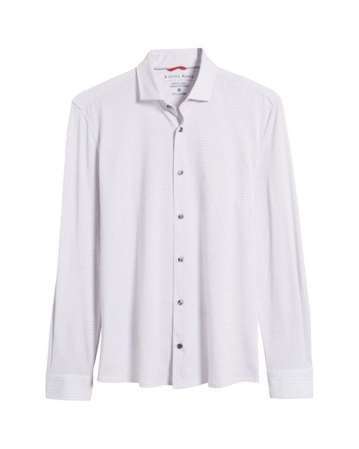 Stone Rose White Microcheck Performance Knit Button-up Shirt for men