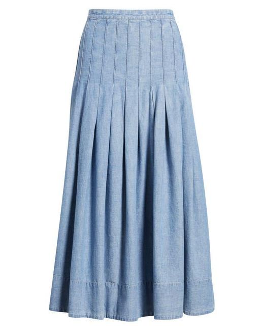 The Great Blue The Rhythm Pleated Chambray Midi Skirt