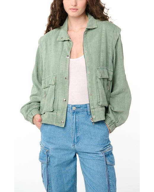 Blank NYC Green Linen & Cotton Utility Jacket