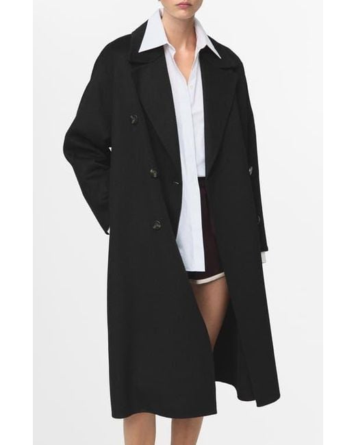 Mango Black Picarol Double Breasted Wool Blend Coat