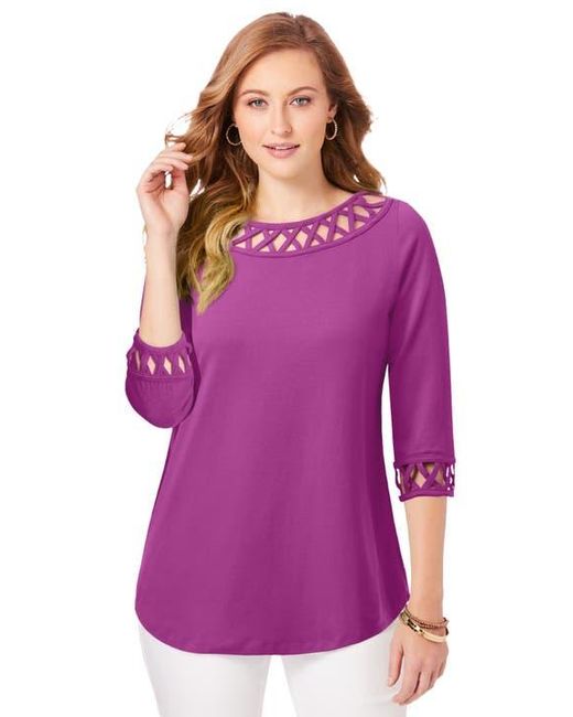 Jessica London Purple Stretch Cotton Lattice Boatneck Tunic