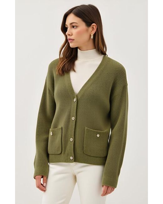 Modenaire Green Ribbed Button Down Cardigan