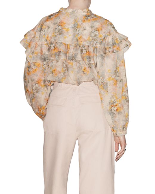 & Other Stories Natural & Floral Print Ruffle Shirt
