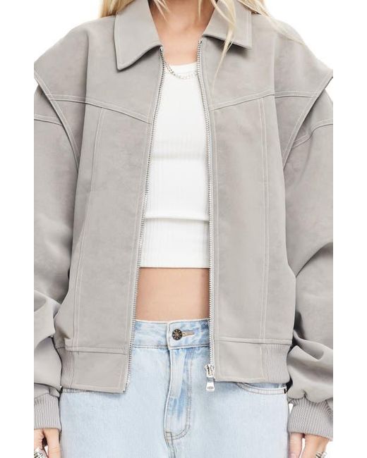 Lioness Gray Vista Faux Suede Bomber Jacket