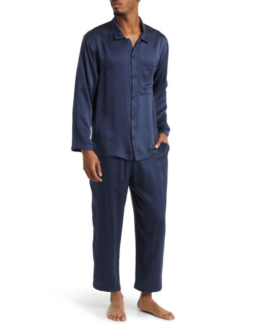 Lunya Blue Long Sleeve Washable Silk Pajamas for men