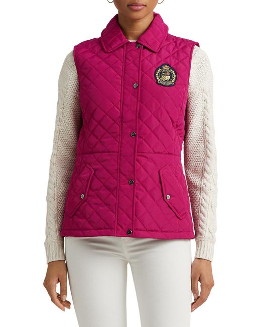 Lauren by Ralph Lauren Red Crest Logo Recycled Shell Diamond Quilted Vest