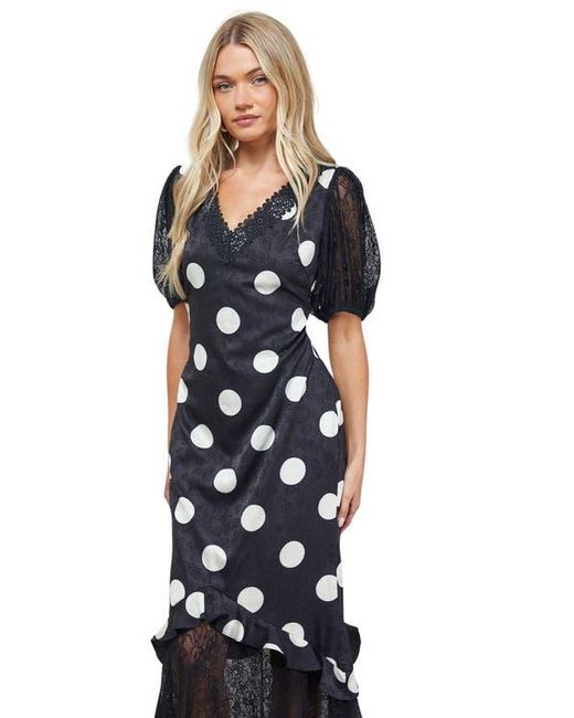 Oasis Blue Frill Detail Puff Sleeve Midi Dress