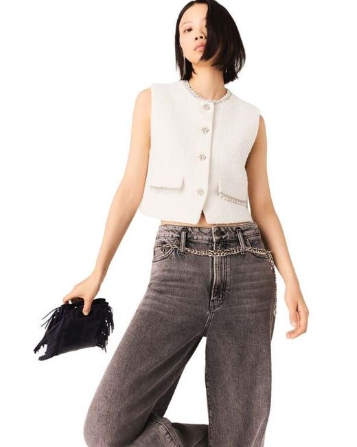 Maje Natural Beaded Tweed Jacket