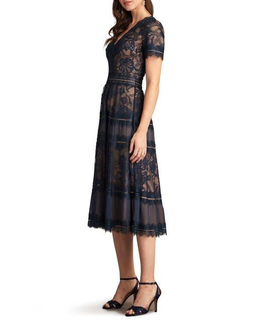 Tadashi Shoji Black Lace & Mesh Midi Cocktail Dress