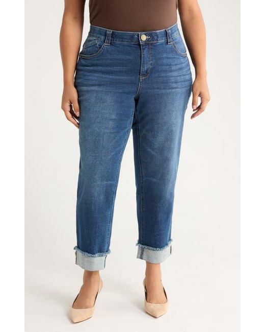 Wit & Wisdom Blue High Waist Frayed Cuff Hem Straight Leg Jeans
