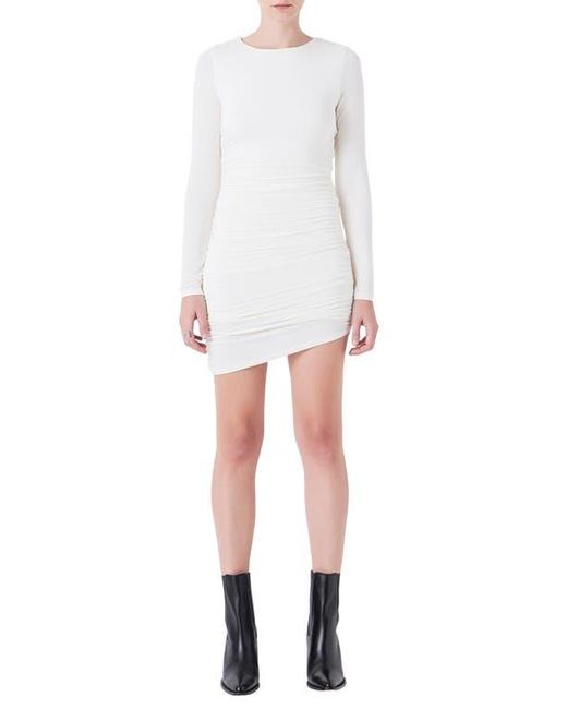 Grey Lab White Ruched Long Sleeve Minidress