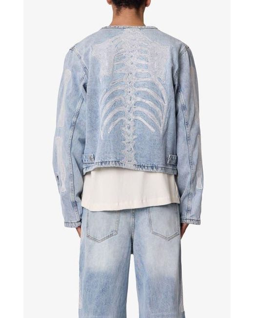 MNML Blue Skeleton Denim Moto Jacket for men