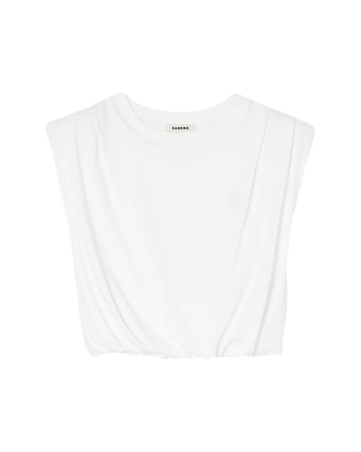 Sandro White Hady Cotton Crop T-shirt