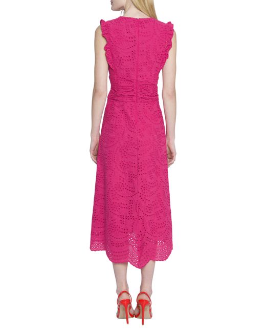 Maggy London Pink Sleeveless Embroidered Eyelet Midi Dress