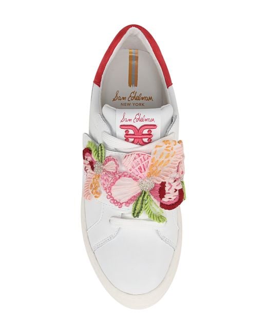 Sam Edelman White Wendy Floral Embroidery Platform Sneaker