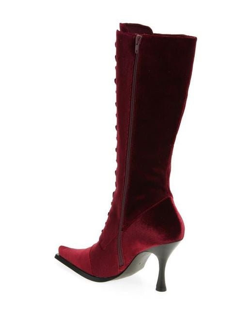 Jeffrey Campbell Red Joyeux Floral Lace-Up Knee High Boot