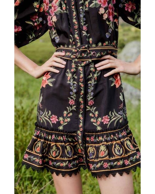 Farm Rio Black Belle Garden Print Minidress